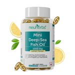 Neuherbs Mini Deep Sea Fish oil Omega 3 Capsule 1000mg- 60 Softgels for Men & Women |2X Omega 3 with 360mg EPA & 240mg DHA | Fish oil capsules with Vitamin D3 & E for Muscle, Brain, Heart, Eyes & Joints Support | No Fishy Burps-Lemon Flavour