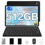 DOOGEE T40PRO, 12 inch Tablet 4G with SIM Card Slots, 2.4K Display, 20GB+512GB, 6nm Octa-Core, 10800mAh, 7.6mm Ultra-thin, Hi-Res Speaker, Android 14 Tablet with Keyboard/Mouse/Case/Pen, Black