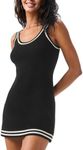 YEXPINE Women's Knit Tank Dress Sleeveless Striped Athletic Mini Dress Casual Bodycon Sweater Dress Black