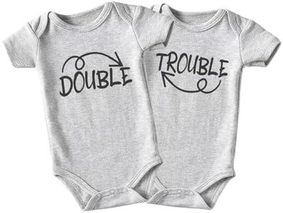 Acwssit Double Trouble Newborn Twins Outfits Boy And Girl Baby Items outfits matching, Gray Trouble Double, 9-12 Months