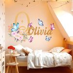 AdesiivoStudio Whimsical Floral & Butterfly Custom Name Wall Decal with Glitter Effect Letters – Personalized Home Decor, Dreamy Room Decor for Girls, Inspirational Wall Decor for Kids' Rooms