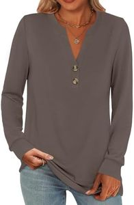 ANRABESS Women's Long Sleeve Shirts 2025 Fall Henley Business Casual Tops Cute T-Shirts Work Blouses Outfits Vacation Clothes Brown XX-Large