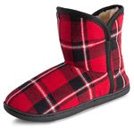 Polar Womens Memory Foam Indoor Faux Fur Fleece Bootie Rubber Sole Comfort Outdoor Anti Slip Durable Slippers - Red Tartan - UK5/EU38 - YC0752