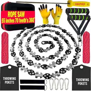55 Inch High Limb Rope Saw – Dual Sided Pocket Chainsaw with 70 Sharp Teeth 360° – Rope Tree Saw High Limb Tool with Storage Box for Outdoor Adventures