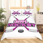 Girl Hockey Duvet Cover Super King Kids Purple Ice Puck Hockey Comforter Cover For Girls Winter Ice Puck Sports Bedding Set Hockey Equipment Quilt Cover With 2 Pillow Case Bedroom Decor