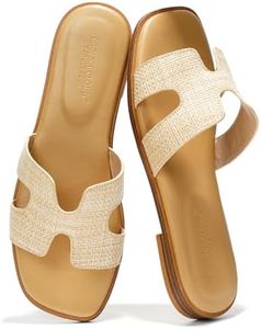 Project Cloud Fashion Flat Summer Sandals for Women 2025 - Leather Womens Sandals Comfortable Memory Foam Slides for Women Footwear - Mules Women's Sandals - Walking Sandals Women (Jannel,Raffia,8.5)