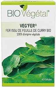 Phyto Sud Veg'Fer - Complément Fer Bio - Fer Complément Alimentaire d'Origine Végétale - Extrait de Feuille de Curry Bio - 60 Gélules de Fer Bio - Cure de 2 Mois - Fabriqué en France