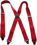 USA Made HoldUp Brand Ski-Ups series bright red X-back Suspenders with Patented Black Gripper Clasps in 1 1/2" width