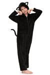 BesserBay Unisex Kid Fuzzy Black Cat Costume Onesie Cute Halloween Costume Hooded Romper