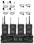 MIZISNR Wireless Lavalier Microphone System with Headset & Lapel Mics, 4 Channel UHF Cordless Microphone and receivers Set, 300ft Range for Singing, Church, Karaoke, Preaching, Wedding