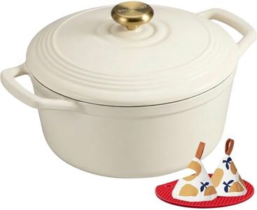 Overmont Bräter Emaille Gusseisen Topf - Schmortopf 26cm backofengeeignet - mit Deckel und Kochbuch - für Küche Backen Schmoren Braten Weiß