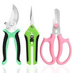 3Pcs Garden Scissors Set, Beautyshow Pruning Shears Professional Secateurs Hand Pruners Flower Scissors, Stainless Steel Blades, Non-Slip Handles,Sharp Garden Clippers for Hedge,Branch,Floral,Fruit