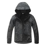 Coldstar Men's Hunting Jacket Camo Soft Shell Hooded Coat for Outdoor Sport (Black Camo, XXL)