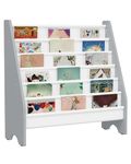 6-Tier Kids Bookshelf, Kids Sling Bookcase, Magazine and Book Storage Rack, Large Capacity Book Organizer, Book Shelf for Kids Room, Bedroom, Nursery, Playroom, White and Gray MCW07WG