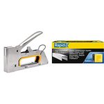 Rapid Staple Gun for Upholstery Jobs, Full Metal Construction, Pro, R23, 20510450 - Chrome &High Performance Staples, No.13, Leg Length 6 mm,, 11830700 - 5000 Pieces - Silver