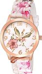 UNEQUETREND Women Ladies Girls Floral Dial Silicone Band Analog Watches Rose Gold Tone