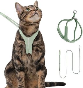 BuddyArmor Escape Proof Cat Harness and Leash Set, Y Shape Cat Harness Adjustable Anti-Choke Soft Padded Vest Harness Hands Free Cat Rope Leash and Harness Set for Kitten Cats≤22lbs (Olive, L)