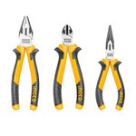 INGCO Pliers Set, 3 PCS PACK, 8" Combination Pliers, 6" Diagonal Cutting Pliers, 6" Long Nose Pliers