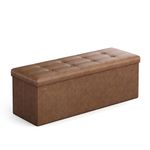 SONGMICS Storage Ottoman, Foldable Small Ottoman Foot Rest, 38 x 110 x 38 cm, Cube Ottoman with Storage, Load up to 300 kg, for Living Room, Bedroom, Entryway, Coffee Brown LSF070K20