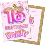 Olivia Samuel 20 Pack of 16th Birthday Invitations with Envelopes – Pink and Gold Glitter Effect – Ready to Write – Designed and Printed in the UK