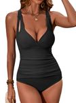 LAPHEE ROSE Bathing Suit for Women Comfortable Tummy Control Swimsuit Swimming Soft One Piece Swimwear-Black-14