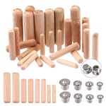 Glarks 508Pcs 1/4" 5/16" 3/8" 1/2" Wooden Dowel Pins Beveled Ends Fluted Dowel with 6/8/10/12MM Solid Hollow Dowel Tenon Center Transfer Plugs Set for Easy Insertion Furniture Door Crafts Projects
