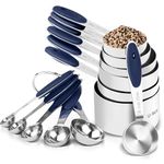 U-Taste Measuring Cups and Spoons: 18/8 Stainless Steel Accurate Measure Cup and Spoon Set of 12, Upgraded Thickness Handle (12 pcs, Midnight Blue)