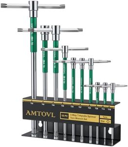 AMTOVL T-Handle Star Wrench Set - TORX, 10 Pcs T10-T55, Sliding Handle, Chrome Vanadium Steel, with Aluminum Alloy Sleeves & Steel Storage Rack, for DIY, Mechanics, and Bicycle Enthusiasts
