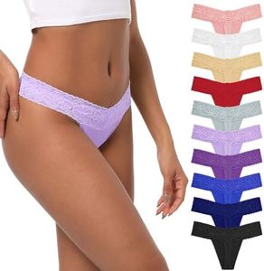 Umiehary 10 Pieces Low Rise Cotton Breathable T Back Women Thongs, 10 Pieces Cotton, X-Large