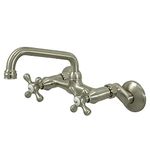 Kingston Brass KS213SN Wall Mount Kitchen Faucet with Cross Handles, Satin Nickel