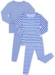 JunNeng Bamboo Viscose Toddler Boys Striped Pajamas 4 Pcs Blue Set 9-10Y