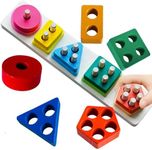 Montessori Toys Wooden Sorting and Stacking Toys for toddlers, Color Recognition Stacker Shape Sorter kids Puzzles for 3 4 5 Year Old Boys Girls (F, 5 shapes Gradient)