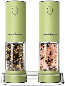 ThermoMaven Electric Salt and Pepper Grinder Set, 110ml Larger Rechargeable Automatic Salt and Pepper Mill Grinder with 6 Adjustable Coarseness, Electric Salt and Pepper Shakers, LED, Pistachio