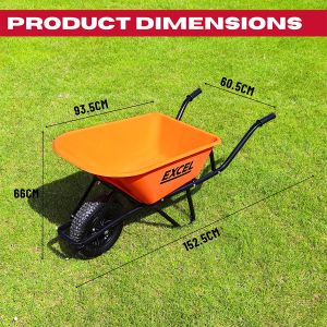Excel Heavy Duty Wheelbarrow Cart – 100L HDPE Tray, 150kg Capacity