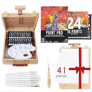 Tabletop Easel and Oil Paint Set - Art Painting Kit 41 Art Supplies - 24 for Oil Painting 10 Paint Brushes 1 Palette Knife 3 Canvases for Painting 1 Paper Pad 1 Paint Palette 1 Painting Easel