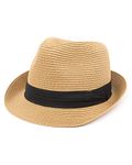 Zylioo XXL Oversize Straw Trilby Hat,Big and Tall Short Brim Panama Hats,Roll Up Summer Fedora Hat