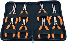 8 Piece Mini Precision CRV Pliers Set with Zipped Storage Case | Combination, Long Nose, Bent Nose, Flat Nose, Round Nose, Side Cutting and End Cutting Pliers