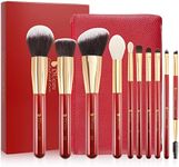 DUcare Makeup Brushes Red 10 Piece Makeup Brush Set with Case Premium Synthetic Hairs Kabuki Foundation Blending Eye Cosmetic Brushes Kit