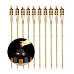 Relaxdays Set of 10 Garden Torches, Bamboo Oil Torches, with Wick, Atmospheric Torches for Outdoors, Height: 90 cm, Natural