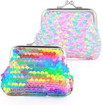 Prasacco 2 Pcs Sequin Coin Purses Reversible Sequin Mini Wallet with Kiss-Lock Closure Colorful Change Coin Purse Bag Handbags for Kids Girls Women Party Favor, Assorted, Colorful