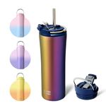 Bottle Bottle Insulated Coffee Tumblers with Dual-use Lid and Straw Double Walled Iced Travel Coffee Mug for Woman and Man 18 oz Stainless Steel Tumbler with Handle(Colorful Tumbler