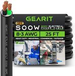 GearIT 8/3 8 AWG Portable Power Cable (25 Feet - 3 Conductor) SOOW 600V 8 Gauge Electric Wire for Motor Leads, Portable Lights, Battery Chargers, Stage Lights and Machinery -25ft Electrical Cord