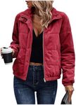 SOLY HUX Women's Corduroy Puffer Jacket Zip Up Snap Button Long Sleeve Padded Jackets Coat Pure Burgundy Medium