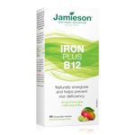 Jamieson Iron plus Vitamin B12 Chewable - 18 mg Iron with 1,000 mcg Vitamin B12, Tropical Mango Lime Flavour (Packaging May Vary)