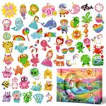 56 PCS 5D DIY Diamond Art Painting Sticker Set, Gem Art for Kids and Beginners, Cute Animals, Princesses, Monsters, Unicorns Digital Diamond Stickers, Gift for Kids (with 3D Background Display Card)