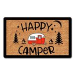 ZXQL Funny Welcome Mats for Front Door Happy Camper Camper Life Doormat Front Door Mats Non-Slip Hello Mat with Funny Quote Rubber Door Mats18(W) x 30"(L)