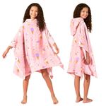 Dreamscene Ice Cream Hooded Poncho Towel for Kids Swimming Bath Shower Holiday Microfibre Pool Beach Changing Robe for Boys Girls, Pink Purple