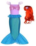 Girls Pincess Ariel Mermaid Costume Dress Fancy Party Fish Tail Dressing up Dresses Fairy Tales Childs Outfits Evening Clothes Purple with Accessories 7-8 Years 140