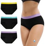 INNERSY Period Pants Black Menstrual Knickers Light Flow Leak Proof Underwear Hipster Panties 3 Pack(12, Colourful Black)