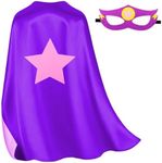 iROLEWIN 70cm Super Hero Stain Capes with Mask for Girls and Boys Party,Purple-Pink